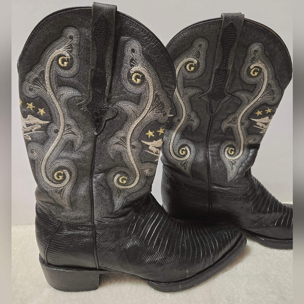 El General 1901 Lizard Print Point Toe Western Cowboy Black Boots GUC Size: 10 - Picture 8 of 15